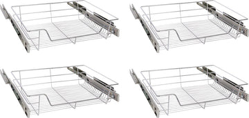 Eleganca draadmand met zijgeleider en Soft Closing - Keukenkast schuiflade – B51.5 x H14x D44.5 cm – Uitschuifbaar keukenrek – Inbouwlade – Maximale belastbaarheid 20kg – RVS – Zilver - 4 Stuks