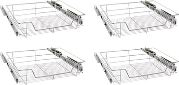 Eleganca draadmand met zijgeleider - Keukenkast schuiflade – B 51.5 x H14 x D 44.5 cm – Uitschuifbaar keukenrek – Inbouwlade – Maximale belastbaarheid 20 kg – RVS – Zilver – 4 Stuks