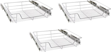 Eleganca draadmand met zijgeleider - Keukenkast schuiflade – B 51.5 x H14 x D 44.5 cm – Uitschuifbaar keukenrek – Inbouwlade – Maximale belastbaarheid 20 kg – RVS – Zilver – 3 Stuks