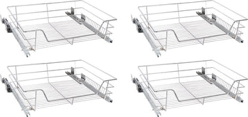 Eleganca draadmand met Ondergeleider en Soft Closing - Keukenkast schuiflade - B41.5 cm, H14 cm & D44.5 cm - Uitschuifbaar keukenrek - Geschikt voor kastjes met frontbreedte van 50 cm - Inbouwlade - Maximale draagkracht 20 kg- RVS - Zilver - 4 Stuks