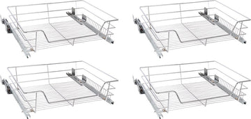 Eleganca draadmand met Ondergeleider en Soft Closing – Keukenkast schuiflade – B 51.5 x H 14 x D 44.5 cm – Uitschuifbaar keukenrek – Inbouwlade – Maximale belastbaarheid 20 kg – RVS – Zilver – 4 Stuks
