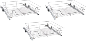 Eleganca draadmand met Ondergeleider en Soft Closing – Schuiflade keukenkast – B 51.5 x H 14 x D 44.5 cm – Uitschuifbaar keukenrek – Inbouwlade – Maximale belastbaarheid 20 kg – RVS – Zilver – 3 Stuks