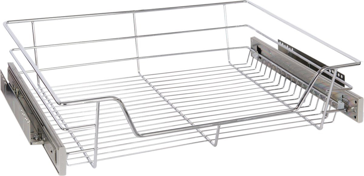 Eleganca draadmand met zijgeleider en Soft Closing - B51.5 x H14x D44.5 cm – Schuiflade keukenkast – Uitschuifbaar keukenrek – Inbouwlade – Maximale belastbaarheid 20kg – RVS – Zilver - 1 Stuk