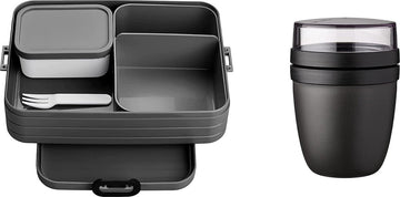 Broodtrommel lunch to go-set, incl. lunchbox, grote broodtrommel met bento box, lunchbox voor kleine snacks en resten, broodtrommel voor volwassenen, eetbox met vakken