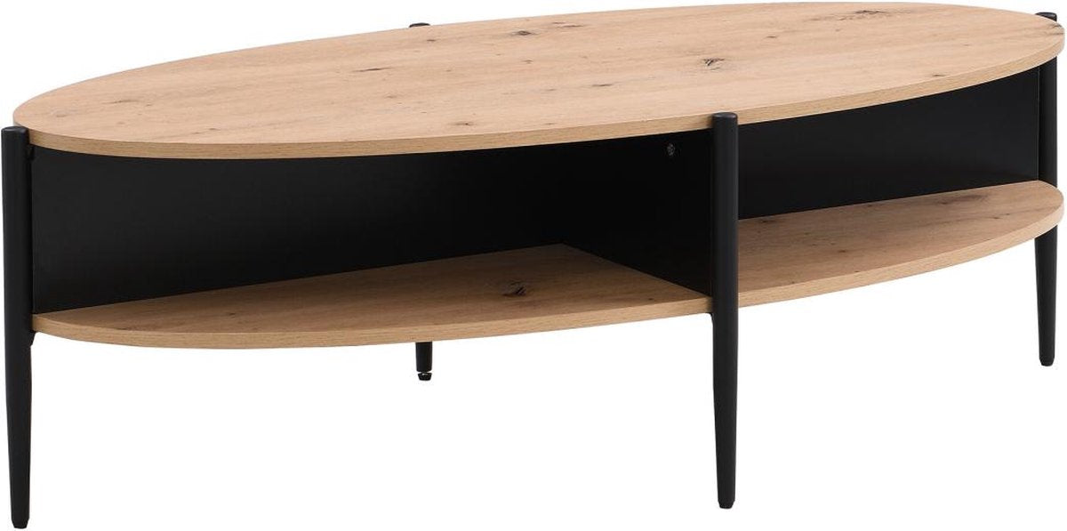 Salontafel met 4 nissen van mdf en metaal - Licht naturel en zwart - EVARO L 125 cm x H 39 cm x D 65 cm