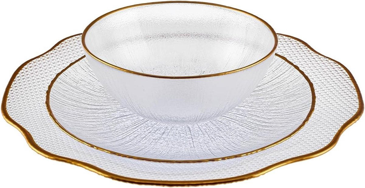 Licht serviesset voor 6 personen 18-delig uniek design - rond combiservies - dagelijks en bijzonder servies - servies set bordenset 6 person