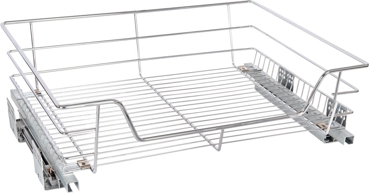 Eleganca draadmand met Ondergeleider en Soft Closing - Keukenkast schuiflade - B41.5 cm, H14 cm & D44.5 cm - Uitschuifbaar keukenrek - Geschikt voor kastjes met frontbreedte van 50 cm - Inbouwlade - Maximale draagkracht 20 kg- RVS - Zilver - 1 Stuk