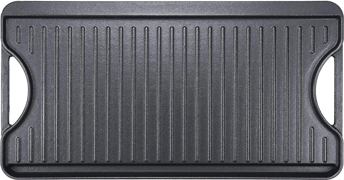 Gietijzeren antiaanbak grillplaten 50,8 x 26,5 cm voor oven, fornuis en grill, dubbelzijdige gietijzeren grillplaat met groeven en gladde roosterzone, roosterplaat.