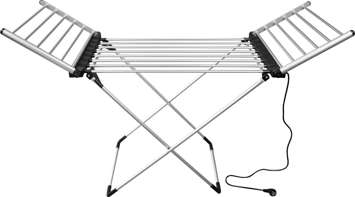 Eleganca Elektrisch Droogrek - 147 x 54 x 94 cm – Verwarmd Wasrek – Elektrisch - Inklapbaar - Zwart/Zilver