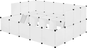 Eszenzics™ modulaire dierenren - Opvouwbaar - Flexibel ontwerp - Solide kunststof wit - Extra verdieping - Voor konijn, cavia, hamster, knaagdier, hond enz. - Dierenkooi