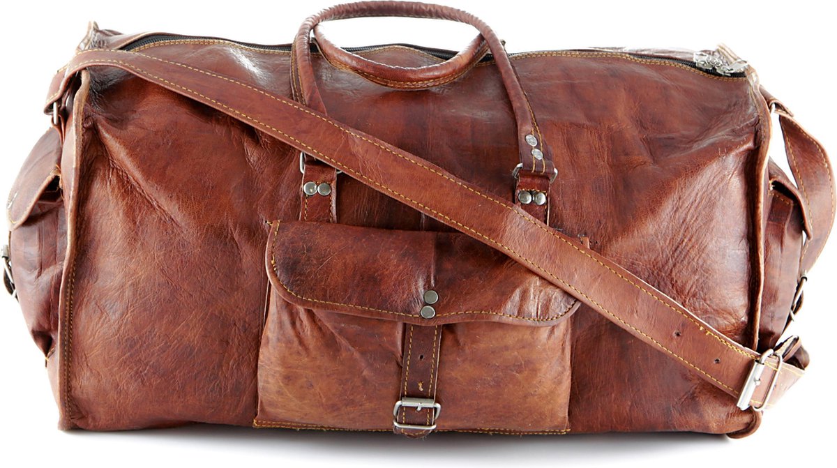 Reistas van ECHTE LEER - Sporttas - Weekendtas MALAGA Echte Leder - Cognac Bruin -HANDGEMAAKTE VINTAGE STIJL Duffel tas