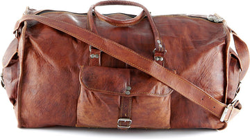 Reistas van ECHTE LEER - Sporttas - Weekendtas MALAGA Echte Leder - Cognac Bruin -HANDGEMAAKTE VINTAGE STIJL Duffel tas