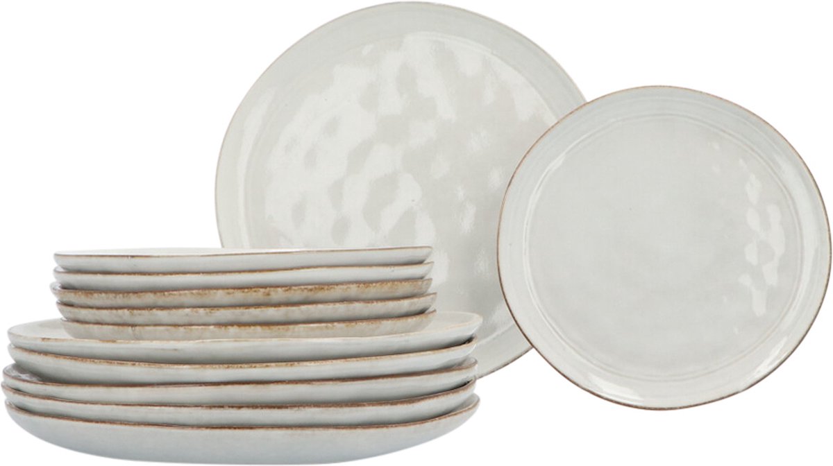 Aardewerk Serviesset 6 persoons Flower Beige 12-delig - Beige