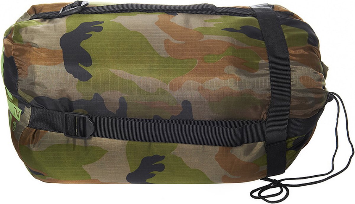 Warme 1 persoons mummie slaapzak met camouflage/leger print 230 x 80 cm - Kamperen en outdoor artikelen - Mummieslaapzakken