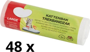 Kattenbakzakken - 384 Zakken - 48 Rollen - 15 Liter - Trekbandzakken kat - Extra sterk - Kattenbak afvalzakken - Met trekband - Kattenbak - Voordeelverpakking