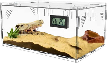 Schildpadden Verblijf - Schildpadden Aquarium Doorzichtig Acryl - Schildpadden Terrarium Met Temperatuur En Hygrometer - Schildpad - Reptielenverblijf – Schildpadbak - Turtle bank - 40 x 25 x 18 cm