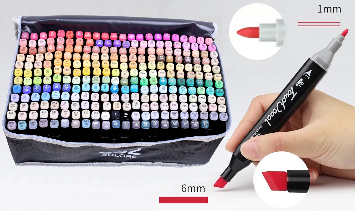 Touch® Markeerstiften - Dual-Tip Markers - Twinmarkers - Alcohol Markers - Kleurstiften - Stiften voor Volwassenen - Etui - 262 Stuks