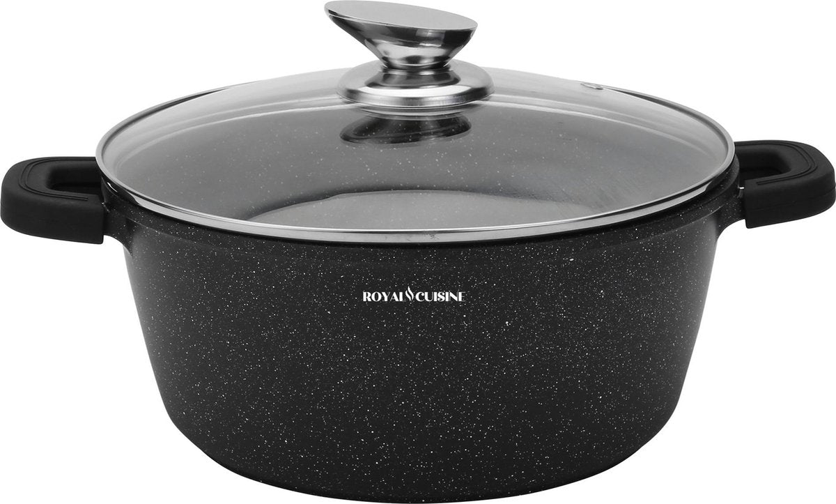 Supergroot - 44 CM Hoge Braadpan Alle Warmtebronnen - Ook Inductie - Soeppan - met Glazen afdekplaat - Zwart
