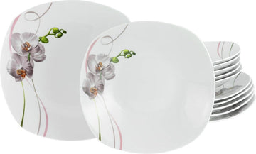 12-delige serviesset voor 6 personen - Square Orchidee - porselein - vaatwasser- en magnetronbestendig - kwaliteitsproductie bordenset 6 person