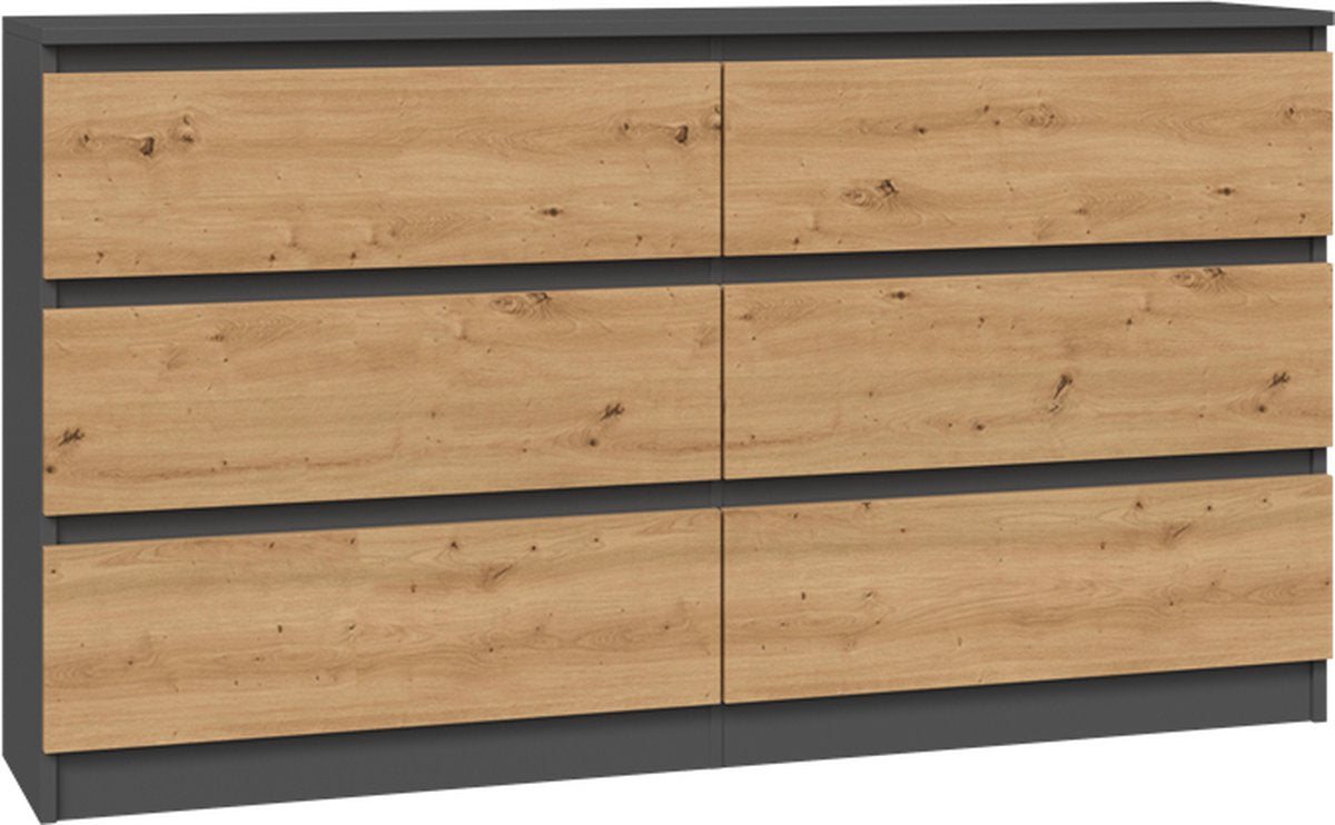 Ladekast 6 Lades -Antraciet eiken dressoir