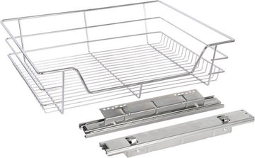 Eleganca draadmand met zijgeleider - 3 Stuks - Schuiflade keukenkast – B41.5 cm, H14 cm & D44.5 cm – Uitschuifbaar keukenrek - Geschikt voor kastjes met een frontbreedte van 50 cm – Inbouwlade – Maximale belastbaarheid 20 kg – RVS – Zilver