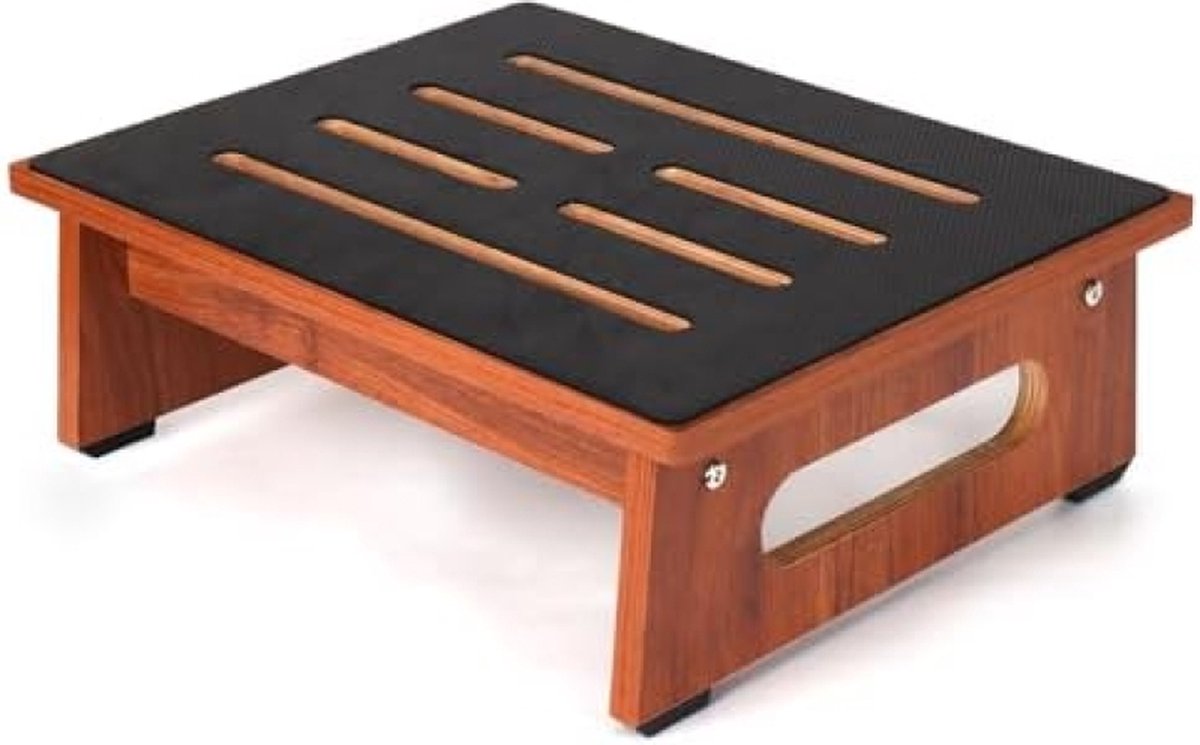 Een houten opstapkruk voor volwassenen en senioren, met antislip rubberen pad, voor binnen en buiten, 250 kg, draagbare houten opstahulp voor badkamer, keuken, nachtkastje en meer (walnoot)