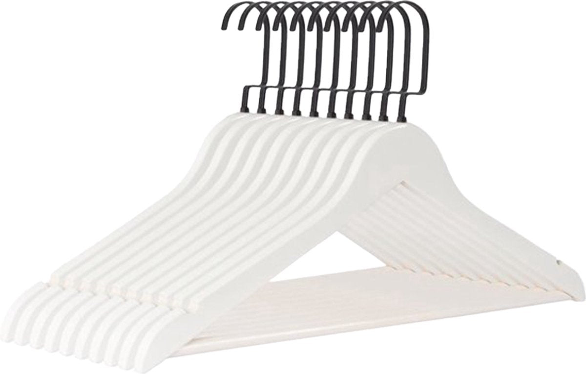 Eleganca luxe kleerhangers - Kledinghanger - 15 stuks - Behandeld hout - 45x26 x1cm - Multifunctionele kledinghanger - Gelakt - Met platte zwarte haak - Wit