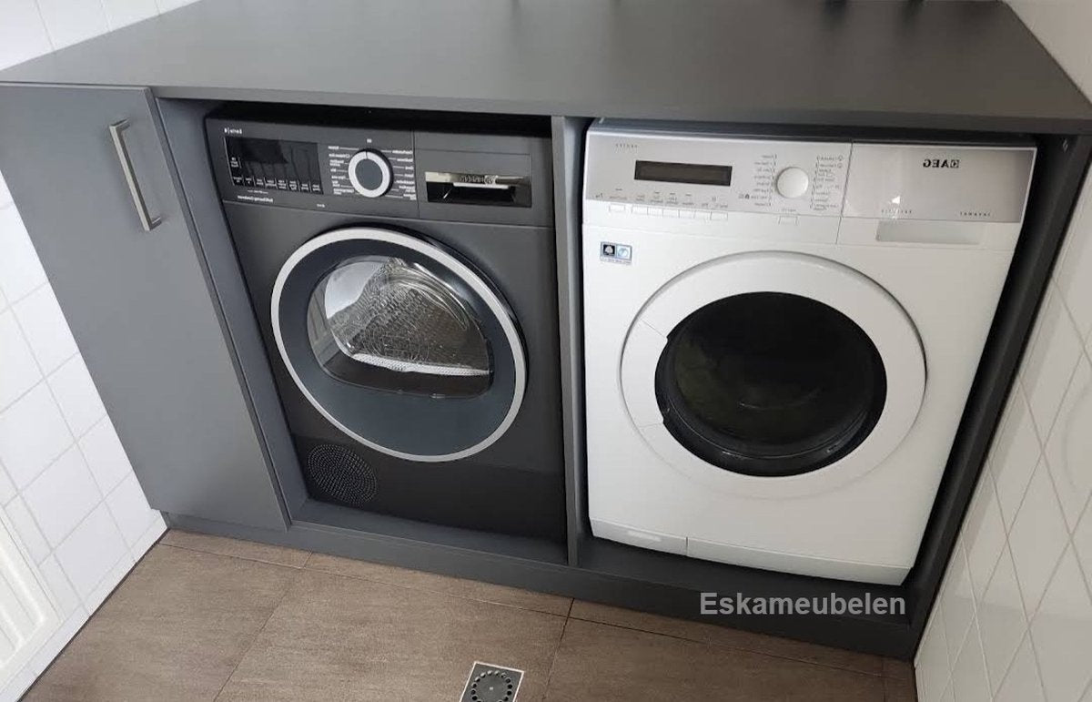 Wasmachine ombouw Design - Wasmachine kast - Antraciet - Planken links