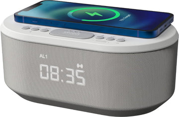 Radiowekker - Wekker Digitaal voor Draadloze Oplader, Wekkerradio Digitale met Bluetooth, USB-oplader, Dimbaar LED Display en Dual Alarm, Alarm Clock (Wit)