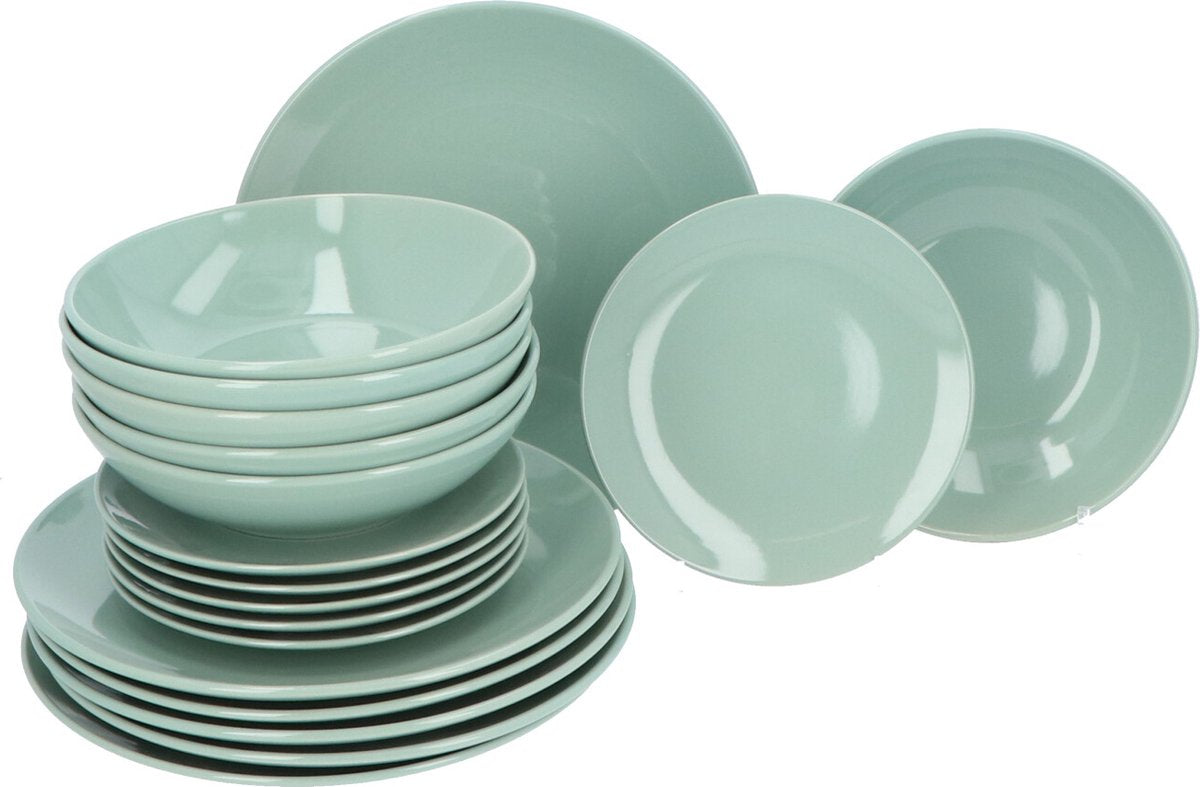 Aardewerk Servies 6 persoons 18-delig - Mintgroen