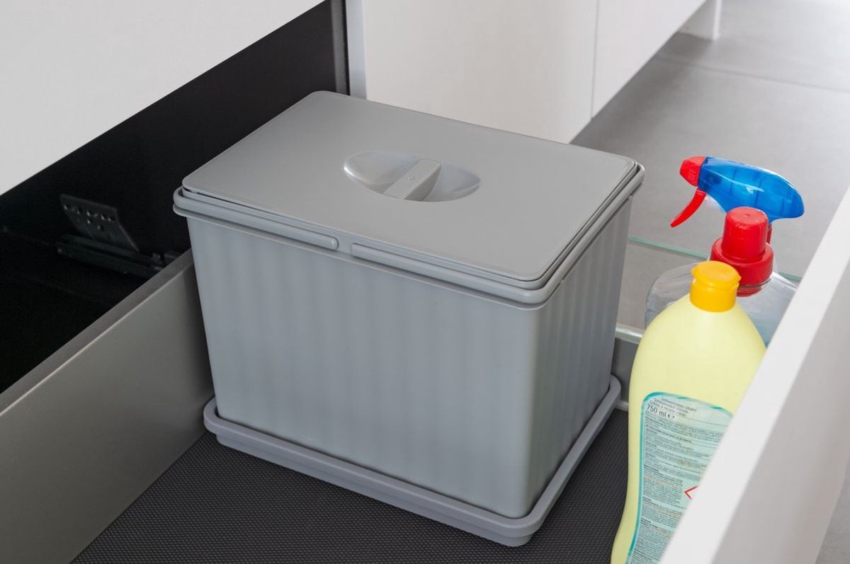 Eleganca Uittrekbare Afvalbak 14 Liter – Inbouw Prullenbak – Afvalbak Afvalscheiding – Geschikt vanaf deurbreedte 23 cm, inbouwdiepte 33 cm & Kasthoogte 29 cm – Grijs