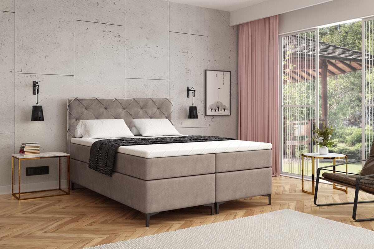 Meuba Home - Oslo Boxspring - Taupe - 160x200 - Microfiber - Met topper 8cm