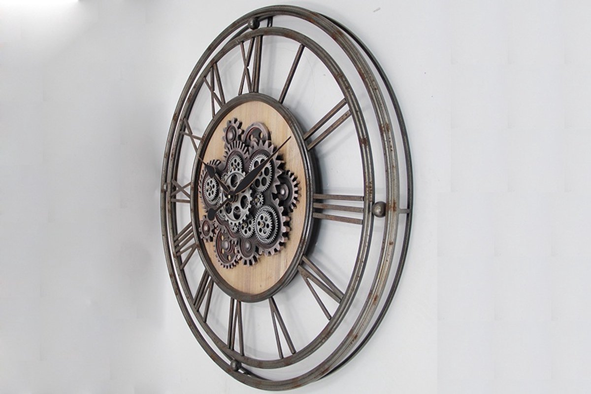 Klok tandwiel Milan Open - metaal - industrieel grijs - rusty - Ø80 cm