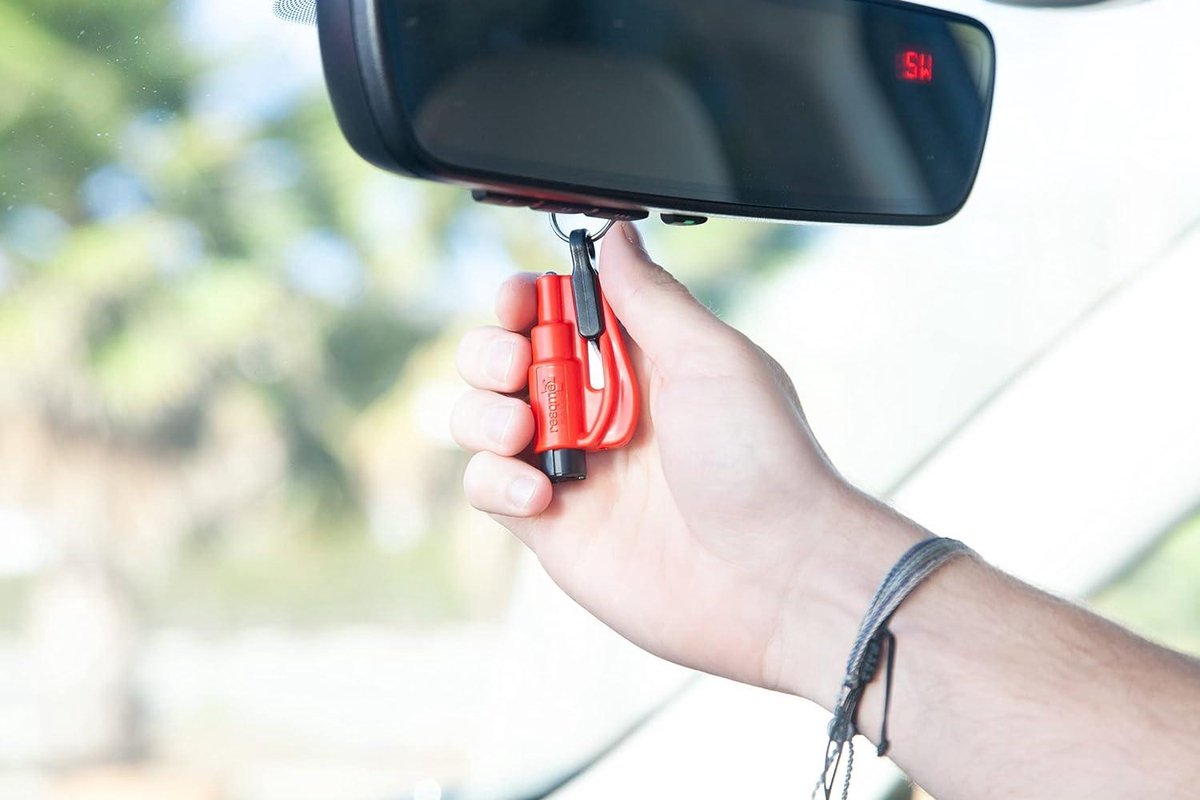 Car Security Keychain Window Breaker and Seat Belt Cutter Emergency Hammer - Red White Blue Set of 3 - Made in the USA