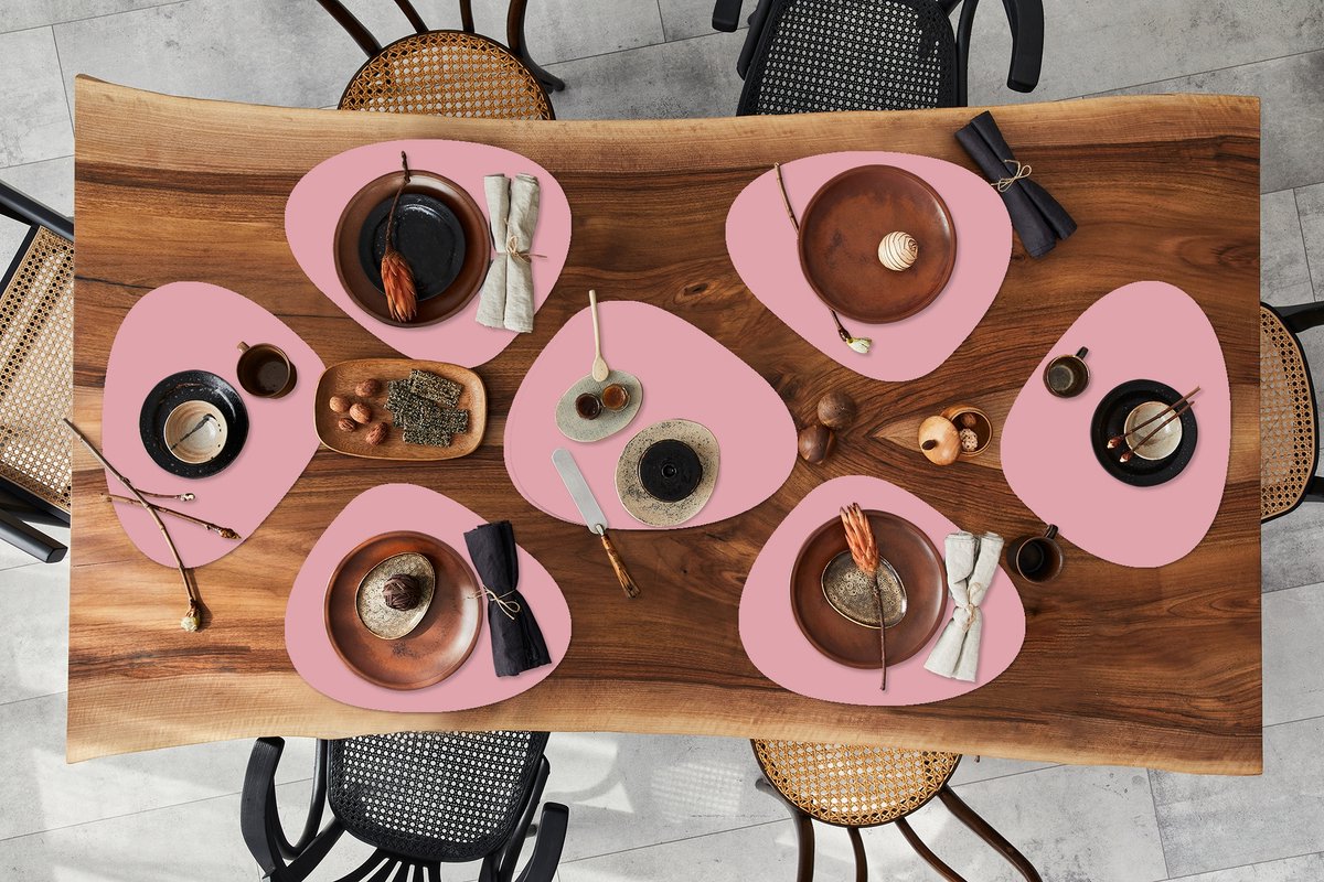 Placemat organisch - Placemats organic - Onderleggers - Roze - Kleuren - Interieur - Effen - Kleur - 8 stuks