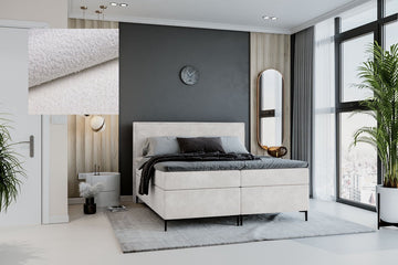 Meuba Home - Berlin Boxspring - Wit - 140x200 - Teddy stof - Met topper 8cm