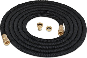 Flexibele tuinslang 15 meter - uitrekbaar - zwarte krimp waterslang - 1/2'' en 3/4'' aansluiting