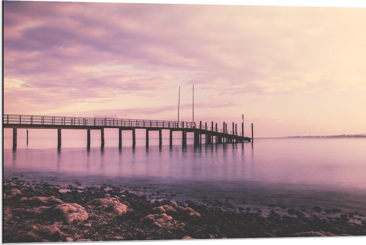 Dibond - Stijger op Zee met Roze Gloed - 90x60 cm Foto op Aluminium (Met Ophangsysteem)