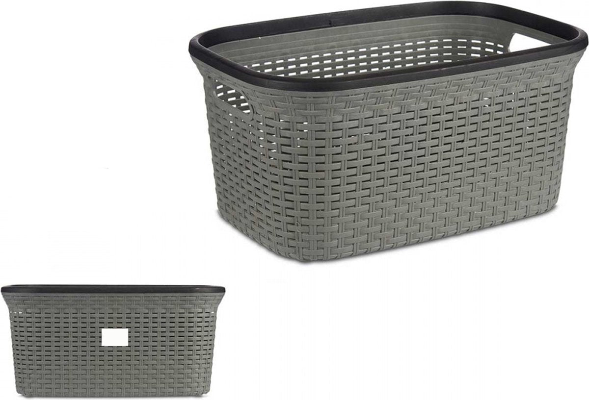 Eleganca Wasmand – Wasbox organizer – Kunststof – 53 x 36 x 25 cm – 36 Liter – Grijs/Zwart
