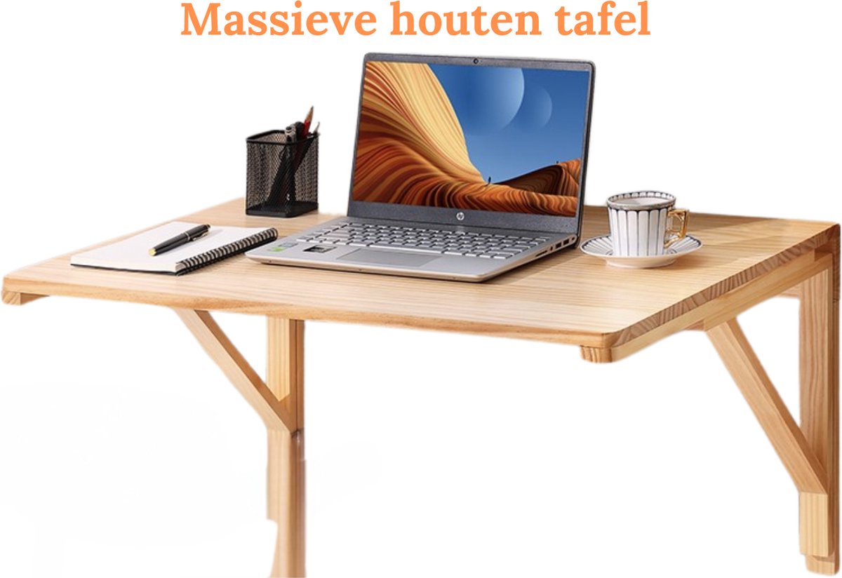 EliteNest® - Opvouwbare Wandtafel - Klaptafel - Ruimtebesparend Bureau - Draagkracht 45 kg - Massief Hout 80x60cm - Muurbevestiging - Inklapbaar - Zwevend - Werkblad - Eettafel - Multifunctioneel