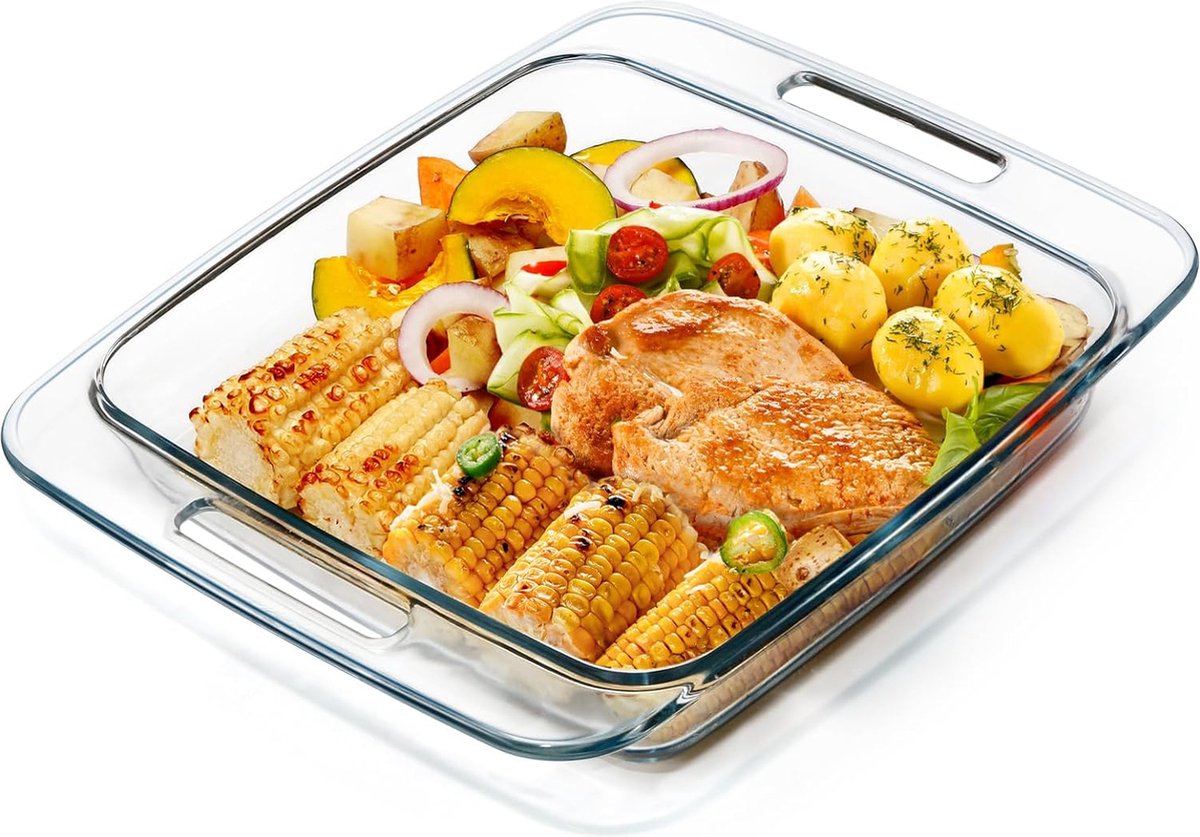 Glazen ovenschotel voor oven, ovenschaal groot, glazen ovenschaal lasagne, rechthoekige ovenschaal, lasagne, glazen vorm, braadpan, langwerpige ovenschaal (3,0 liter)