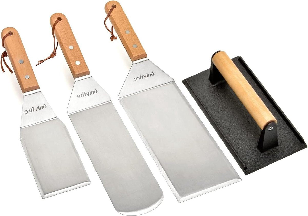 BBQ Grill Accessoires Kit - Roestvrijstalen bakplaat Spatel Schraper Gereedschap - Gietijzeren Grill Pers - voor platte tops bakplaten grills - ovens - fornuizen - koken Plancha Bbq