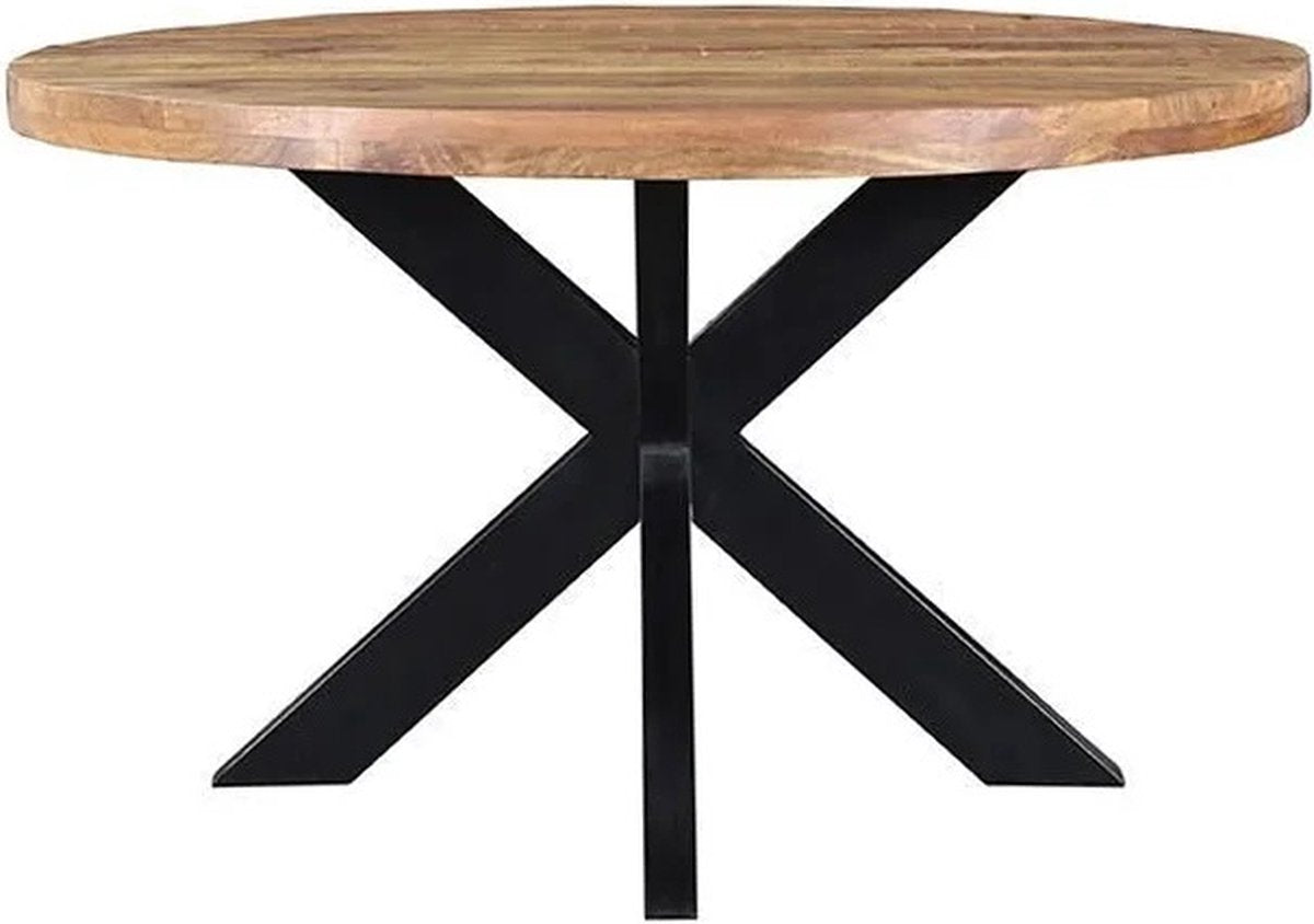Eettafel - Tafel - Rond - Mango hout - Naturel - 110 cm - Spinpoot metaal - Mat gelakt