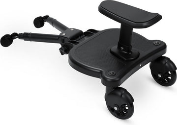 Meerijdplankje Universeel - Meerijdplankje met zitje voor aan de kinderwagen of buggy - Dubbele stevige wielen - Extra stabiel - Verstelbaar - Zwart