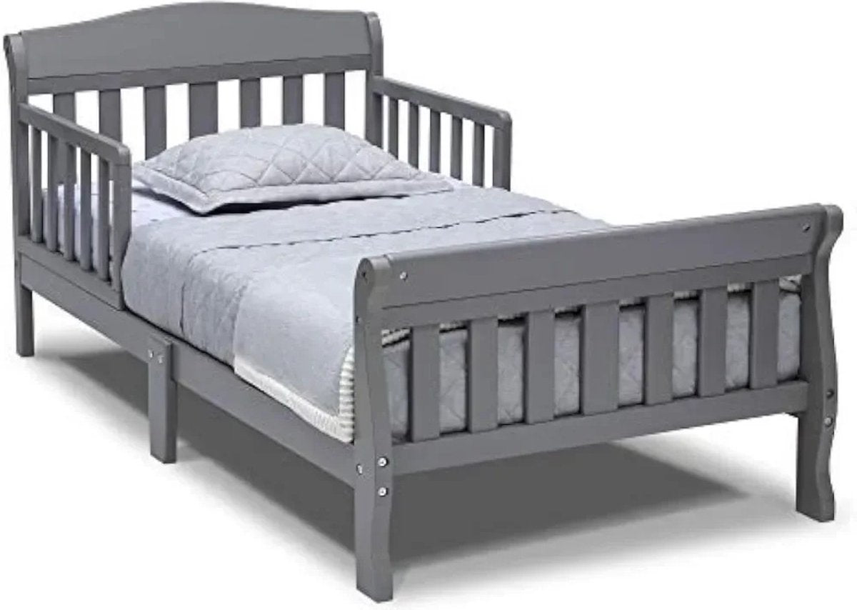 Toddler Bed - 1.42 m long - 0.73 m wide - 0.62 m high - With Guardrails - Gray - Easy to Assemble.