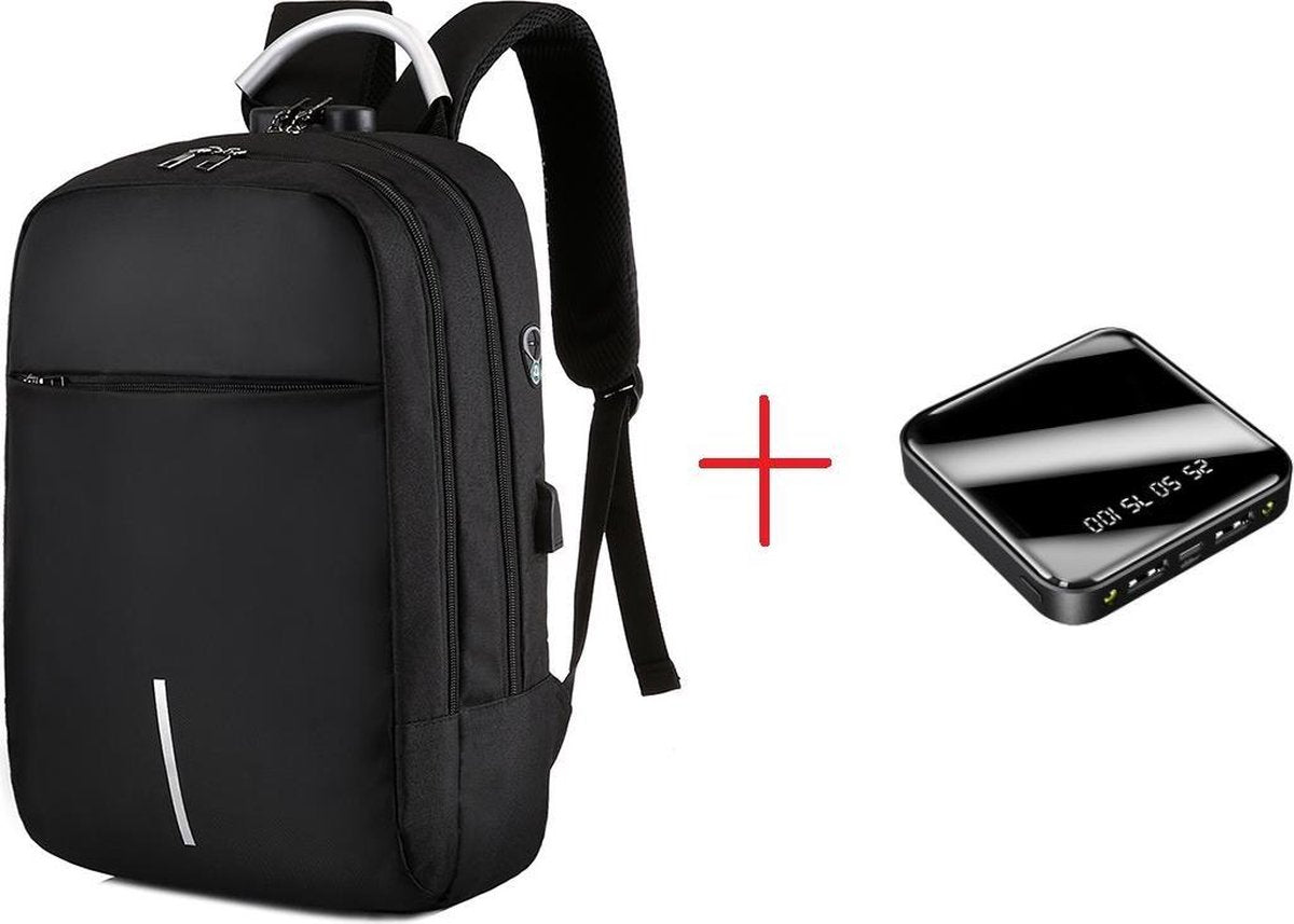 Rugzak anti-diefstal / 40x28x14cm (20l)/ laptop 15,6 inch / USB-oplaadpoort / zwart / powerbank (20mAh)