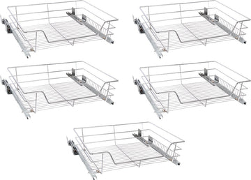 Eleganca draadmand met Ondergeleider en Soft Closing – Keukenkast schuiflade – B 51.5 x H 14 x D 44.5 cm – Uitschuifbaar keukenrek – Inbouwlade – Maximale belastbaarheid 20 kg – RVS – Zilver – 5 Stuks