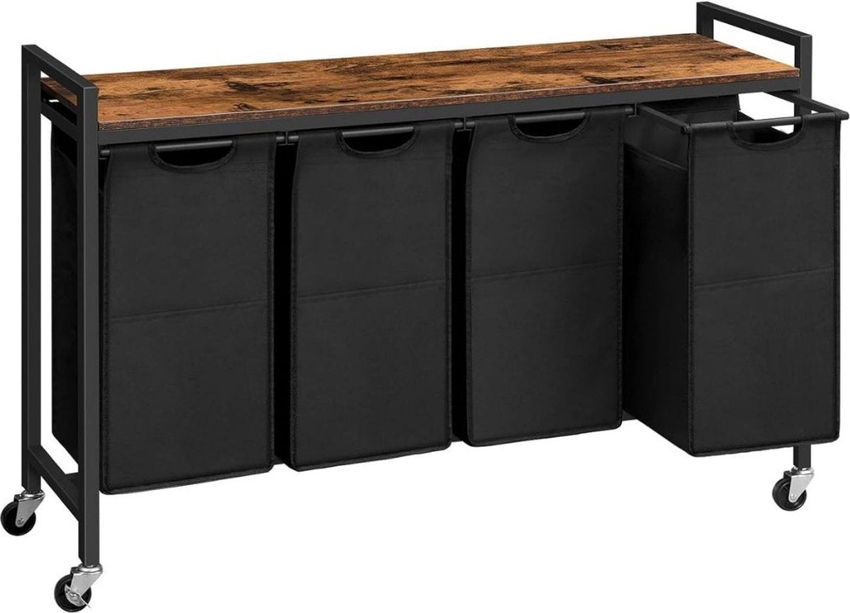 Wassorteerder 4 vakken - Wasmand 4 vakken 4x 39 Liter - Wasmand Met Opbergplank - Wassorteerder - Dubbele wasmand - Duo Wasmand – Wasmanden - Zwart