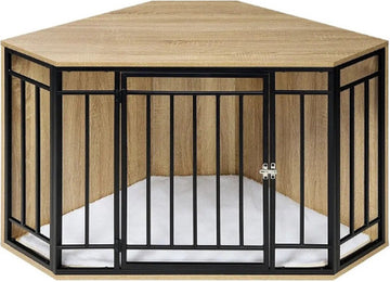 RapidGoods - Hondenbench hoek - Hondenren - Hondenmand - Hondenkennel - Bijzettafel hoek - Bench - Kennel - Ren - Hout - 111X67X60 Cm