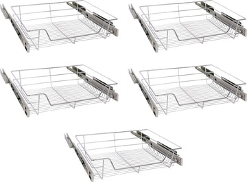 Eleganca draadmand met zijgeleider en Soft Closing - Keukenkast schuiflade – B51.5 x H14x D44.5 cm – Uitschuifbaar keukenrek – Inbouwlade – Maximale belastbaarheid 20kg – RVS – Zilver - 5 Stuks